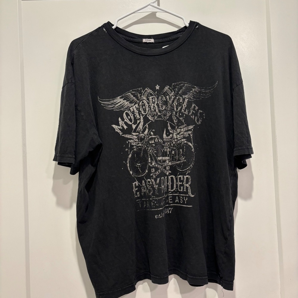 Garage Easy Rider Motorcycles Graphic Tee Faded Black Distressed Mens XL
